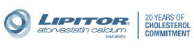 Image of Lipitor (atorvastatin calcium) tablet logo and 20 years of cholesterol commitment