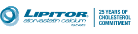 Image of Lipitor (atorvastatin calcium) tablet logo and 20 years of cholesterol commitment Image of Lipitor (atorvastatin calcium) tablet logo and 20 years of cholesterol commitment